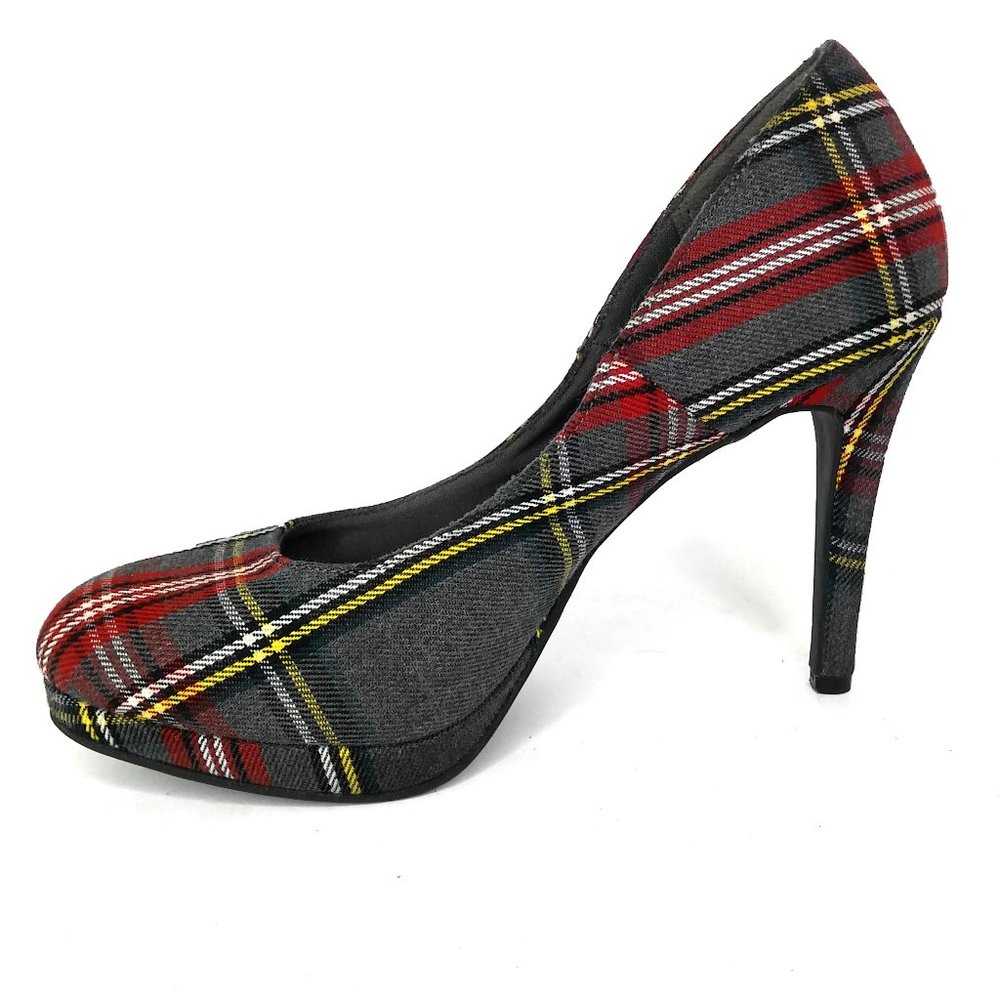 Fioni Kambridge Gray Plaid Round Toe Heels Sz 8